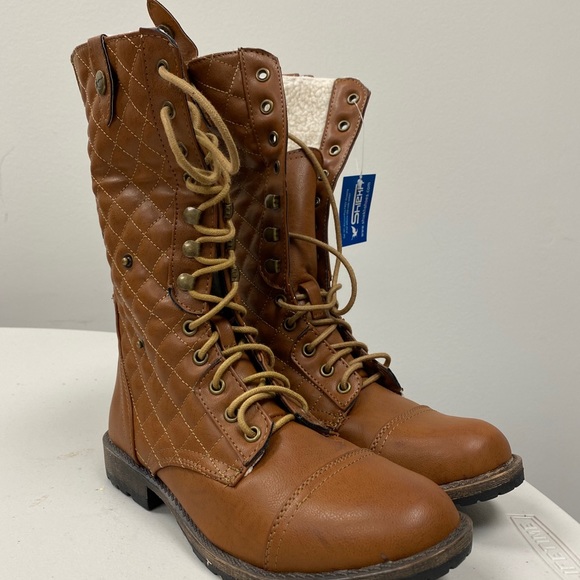 😤😤 Shiekh Women's Fold Down Fur Combat Boots - Picture 2 of 6